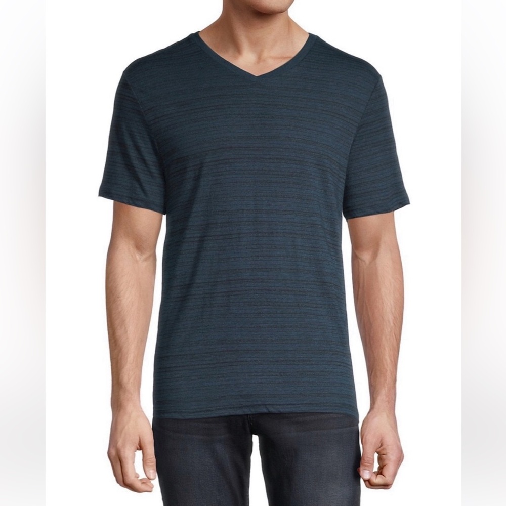 threads for thought teal and black v neck tshirt